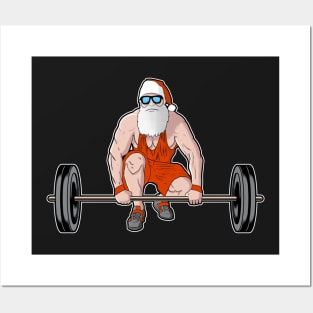 Christmas Santa Gains Gym Funny Workout product Posters and Art